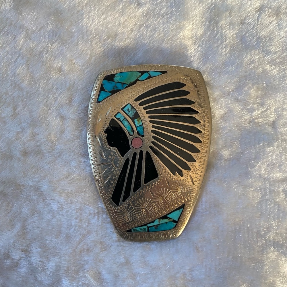 ☘️VTG Authentic Johnson Held Indian Chief Inlay Western Bolo Clip